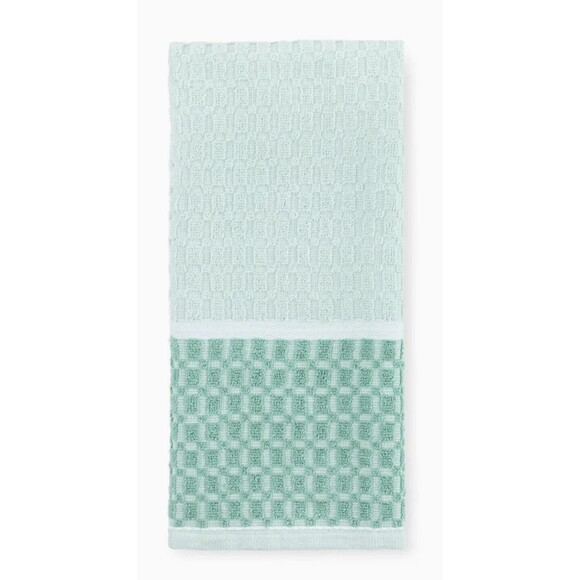 Siena Sage Green Kitchen Towels 2-Pc Cotton Contrasting Light Dark Border Gift - Picture 1 of 3